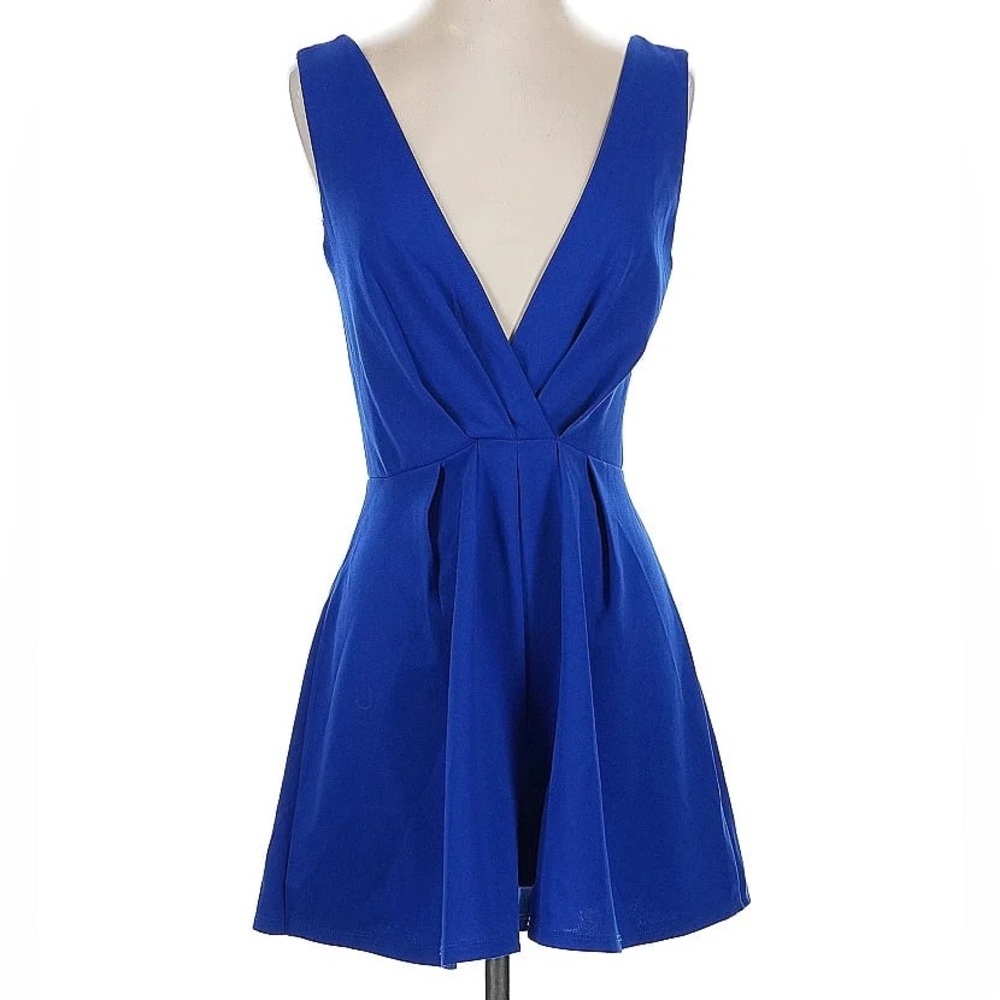 Charlotte Russe Blue Pleated Wrap Mini Romper